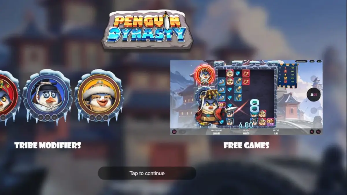 Tampilan visual grid 7x7 pada slot Penguin Dynasty dengan tema penguin dan istana es